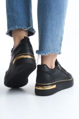 DINA Bağcıklı Fermuarlı Ortopedik Taban Kadın Sneaker Spor Ayakkabı  ST - Siyah/Altın