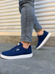 JY0118 REX Bağcıklı Keten Kumaş Erkek Günlük Sneaker Ayakkabı KBT - Lacivert