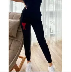 Unisex İki İplik Baskılı Oversize Eşofman Altı - Siyah