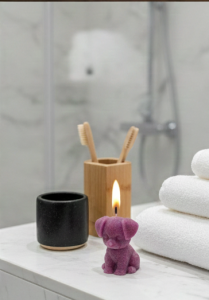 Modern Dekoratif Tatlı Köpek Figür Mum Mor