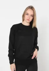 Unisex Uzun Kol Biskilet Yaka Dokuma Triko - Siyah