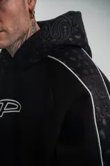 Uzun Kol Kapşonlu Ara Biyeli SweatShirt - Siyah
