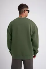 Unisex Biskilet Yaka Üç İplik SweatShirt - Haki