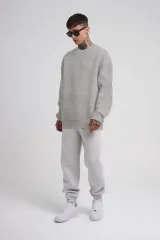 Unisex Biskilet Yaka Üç İplik SweatShirt - Gri