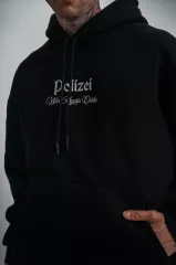 Üç İplik Kapşonlu Dijital Patchli SweatShirt - Siyah