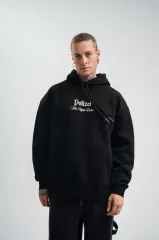 Üç İplik Kapşonlu Dijital Patchli SweatShirt - Siyah