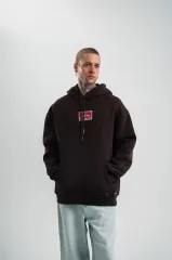 Double Oversize Kapşonlu Dijital Patchli SweatShirt - Kahve