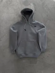 Kapüşonlu Üç İplik Penye Basic SweatShirt - Boyalı Gri