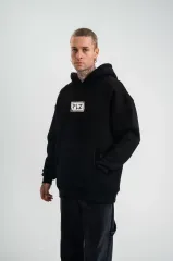 Unisex Kapşonlu Uzun Kol Patchli Nakışlı SweatShirt - Siyah