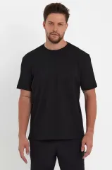 Erkek 24/1 Düz A Kalite Oversize T-shirt - Siyah