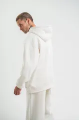 Unisex Double Oversize Kapşonlu Basic SweatShirt - Beyaz