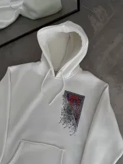 Uzun Kol Kapüşonlu Ön Ve Arka Baskılı SweatShirt - Beyaz