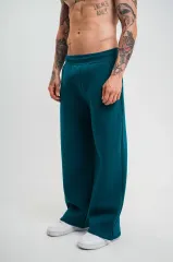 Unisex Boru Paça Baggy Eşofman Pantolon - Koyu Deniz Yeşili