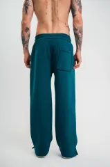 Unisex Boru Paça Baggy Eşofman Pantolon - Koyu Deniz Yeşili