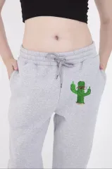Kadın Lastikli Baskılı Eşofman Pantolon - Gri