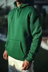 Üç İplik Penye Kapşonlu Basic SweatShirt - Haki