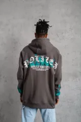 Erkek Üç İplik İçi Pamuklu Alev Baskılı Kapüşonlu Sweatshirt - Gri