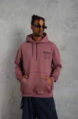 Erkek 98 Baskılı Kapşonlu Sweat - Gül Kurusu
