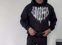 Uzun Kol Kapüşonlu Baskılı SweatShirt - Siyah
