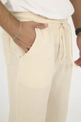 Jakar Kutu Desenli Baggy Eşofman Pantolon - Bej