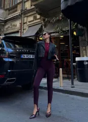 Toparlayıcı füzo tayt Likralı Ayak Detaylı - Bordo