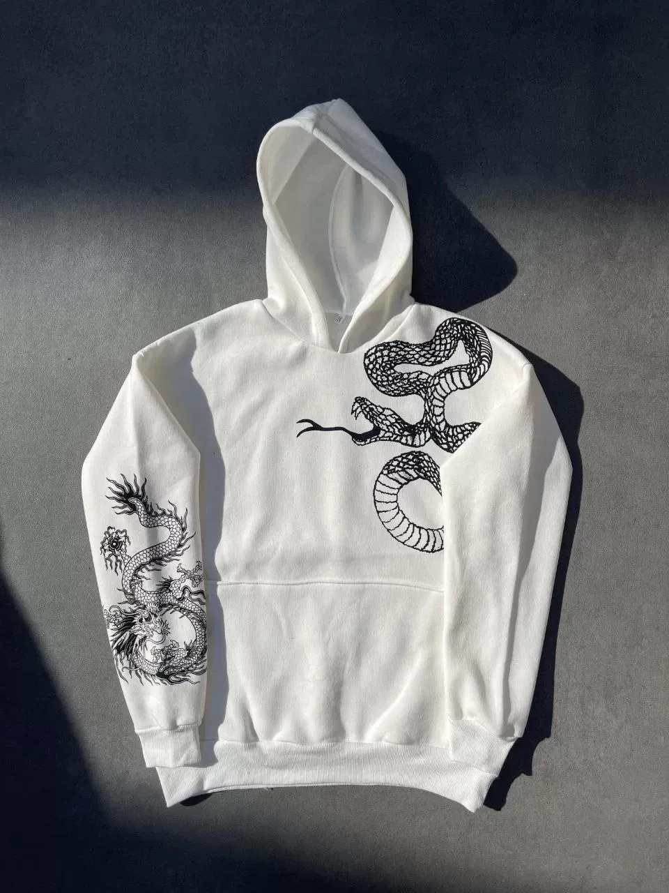 Uzun Kol Kapüşonlu Baskılı SweatShirt - Beyaz