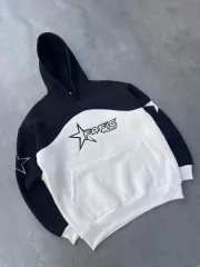 Parçalı Nakış İşlemelı Kapüşonlu SweatShirt - Siyah