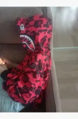 İki İplik Zıp Fermuarlı Nakışlı Kapüşonlu Hırka - Kırmızı
