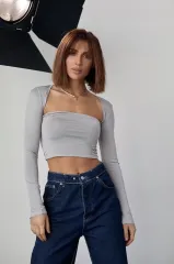 Kara Yaka Uzun Kollu Crop - Taş