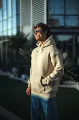 Üç İplik Penye kapüşonlu Basic SweatShirt - Bej
