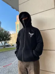 Samuray kapüşonlu ZIP Fermuarlı kapüşonlu SweatShirt - Siyah