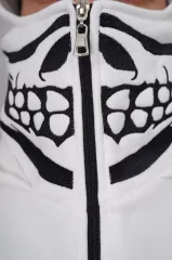 Samuray Kapşonlu ZIP Fermuarlı Çift Kapşonlu Nakışlı SweatShirt- Beyaz