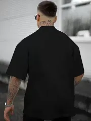 Erkek Bisiklet Yaka Kısa Kol Baskılı T-shirt - Siyah