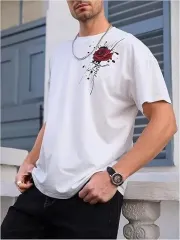 Erkek Bisiklet Yaka Kısa Kol Baskılı T-shirt - Beyaz