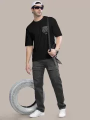 Erkek Baskılı Oversize T-shirt - Siyah