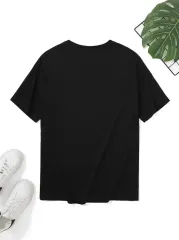 Palmiye Baskılı Oversize Bisiklet Yaka Kısa Kol T-shirt - Siyah