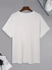 Uçak Baskılı Oversize Bisiklet Yaka T-shirt - Beyaz