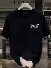 Start All Over Baskılı Oversize Bisiklet Yaka T-shirt - Siyah