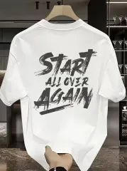 Start All Over Baskılı Oversize Bisiklet Yaka T-shirt - Beyaz