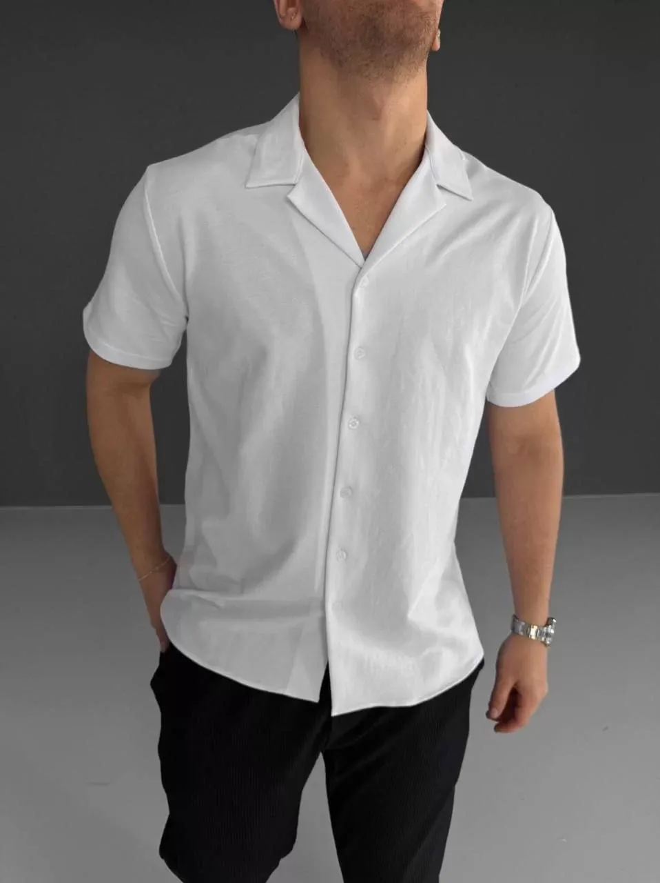 İki İplik Kumaş  Gömlek - Beyaz