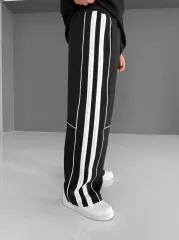 İki İplik Kumaş Şeritli Alt Esofman - Siyah