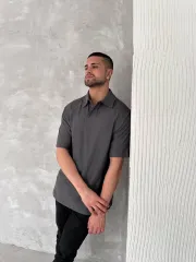 Yakalı Patlı Kısa Kol T-shirt - Antrasit