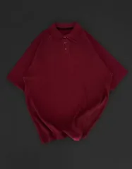 Yakalı Patlı Kısa Kol T-shirt - Bordo