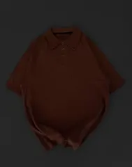 Yakalı Patlı Kısa Kol T-shirt - Kahverengi