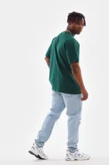 Unisex Oversize Düz Bisiklet Yaka T-Shirt - Koyu Yeşili