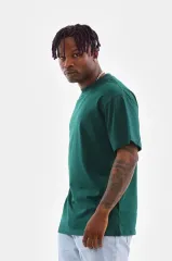 Unisex Oversize Düz Bisiklet Yaka T-Shirt - Koyu Yeşili