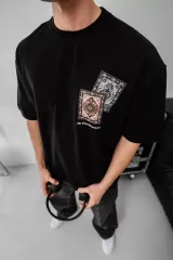 Erkek Baskılı Oversize T-shirt - Siyah