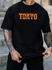 Baskılı Oversize Bisiklet Yaka T-shirt - Siyah