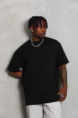 Unisex Oversize Düz Bisiklet Yaka T-Shirt - Siyah