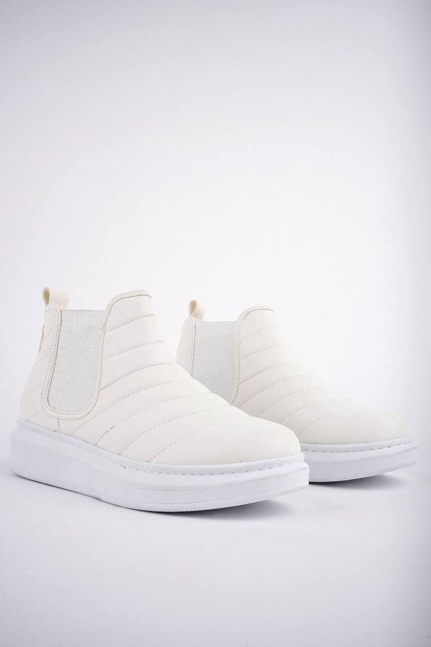 SLW205 Boston Bağcıksız Cilt Erkek Spor Bot BT - Beyaz